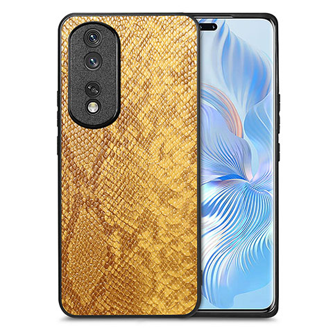 Custodia Lusso Pelle Cover S02D per Huawei Honor 80 Pro Flat 5G Giallo