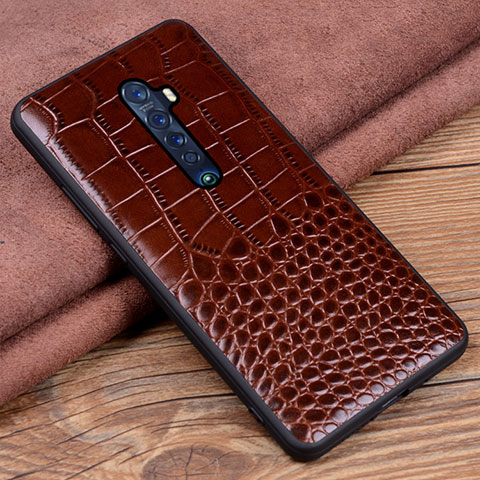 Custodia Lusso Pelle Cover S04 per Oppo Reno2 Marrone