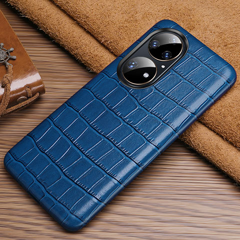 Custodia Lusso Pelle Cover ST3 per Huawei P50 Pro Blu