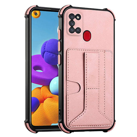 Custodia Lusso Pelle Cover Y01B per Samsung Galaxy A21s Oro Rosa