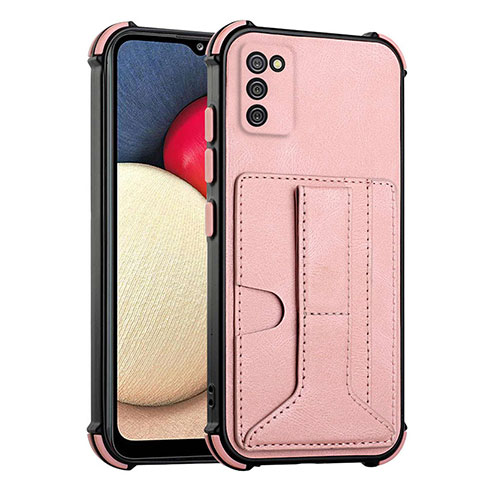 Custodia Lusso Pelle Cover Y01B per Samsung Galaxy M02s Oro Rosa