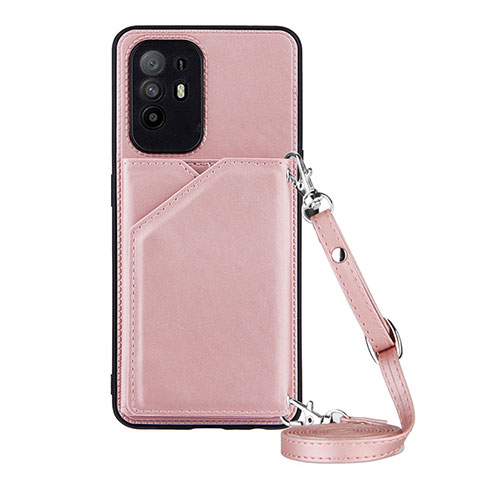 Custodia Lusso Pelle Cover Y02B per Oppo A94 5G Oro Rosa