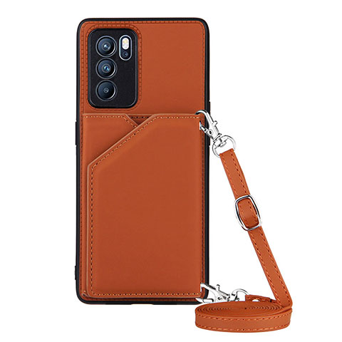 Custodia Lusso Pelle Cover Y02B per Oppo Reno6 Pro 5G India Marrone