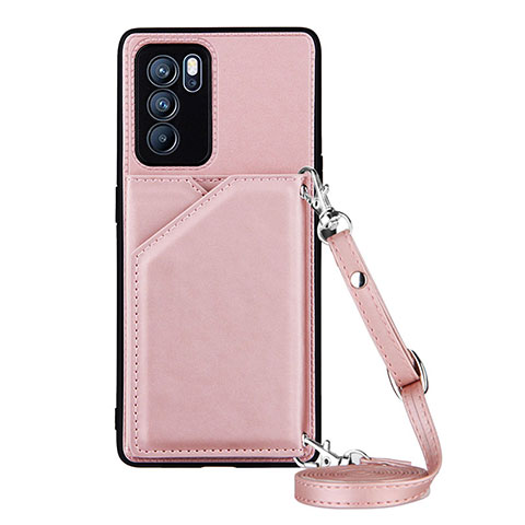 Custodia Lusso Pelle Cover Y02B per Oppo Reno6 Pro 5G India Oro Rosa