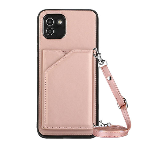 Custodia Lusso Pelle Cover Y02B per Samsung Galaxy A03 Oro Rosa