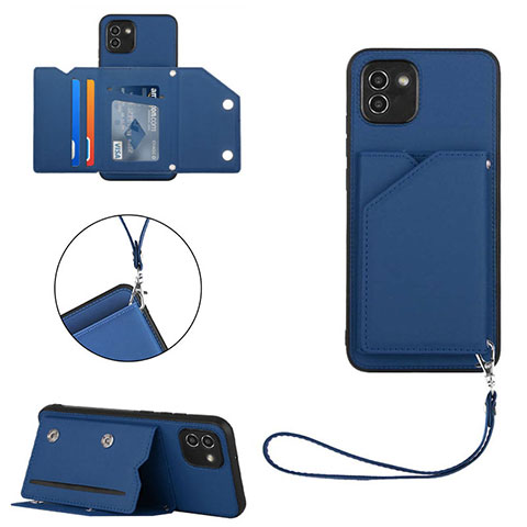 Custodia Lusso Pelle Cover Y03B per Samsung Galaxy A03 Blu