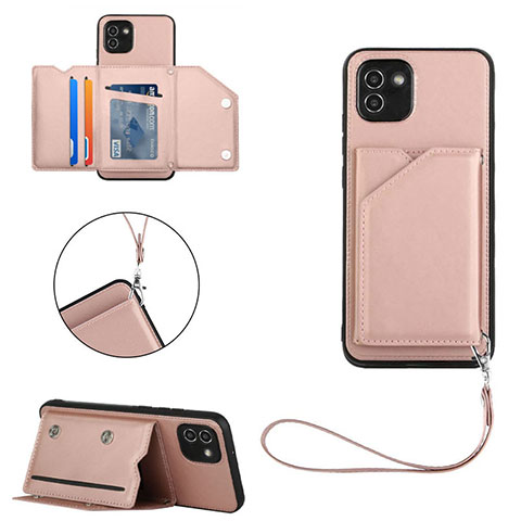 Custodia Lusso Pelle Cover Y03B per Samsung Galaxy A03 Oro Rosa