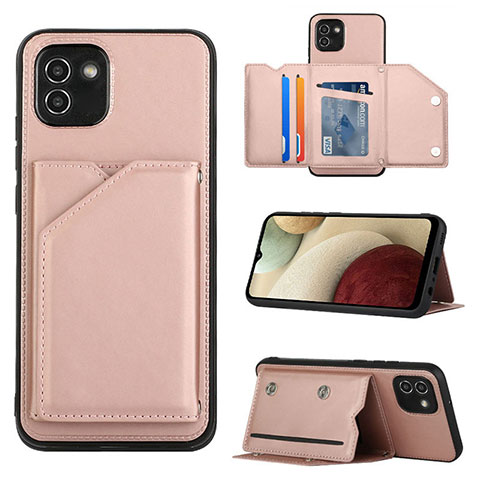 Custodia Lusso Pelle Cover Y04B per Samsung Galaxy A03 Oro Rosa