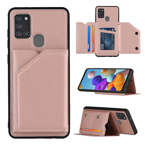 Custodia Lusso Pelle Cover Y04B per Samsung Galaxy A21s Oro Rosa