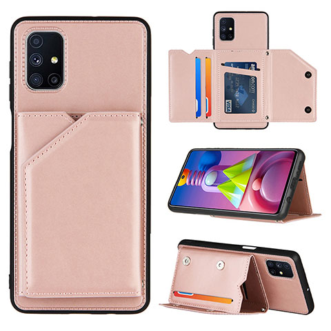 Custodia Lusso Pelle Cover Y04B per Samsung Galaxy M51 Oro Rosa