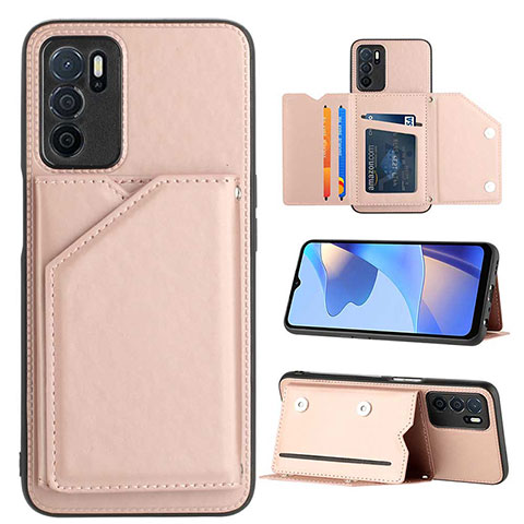 Custodia Lusso Pelle Cover YB1 per Oppo A16s Oro Rosa