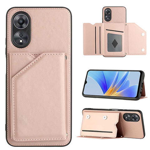 Custodia Lusso Pelle Cover YB1 per Oppo A17 Oro Rosa