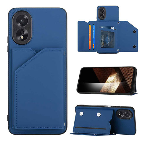 Custodia Lusso Pelle Cover YB1 per Oppo A18 Blu