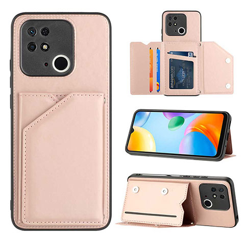 Custodia Lusso Pelle Cover YB1 per Xiaomi Redmi 10 India Oro Rosa