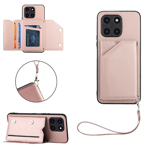 Custodia Lusso Pelle Cover YB2 per Huawei Honor X6a Oro Rosa