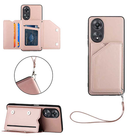 Custodia Lusso Pelle Cover YB2 per Oppo A38 Oro Rosa