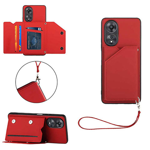 Custodia Lusso Pelle Cover YB2 per Oppo A38 Rosso