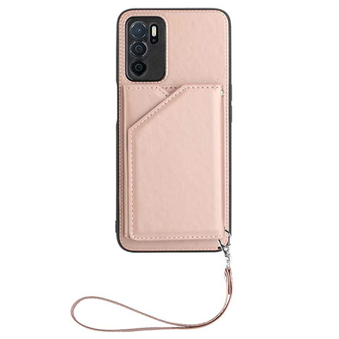 Custodia Lusso Pelle Cover YB2 per Oppo A54s Oro Rosa