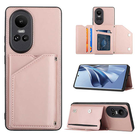 Custodia Lusso Pelle Cover YB2 per Oppo Reno10 Pro 5G Oro Rosa