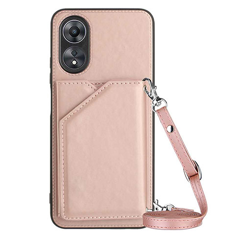 Custodia Lusso Pelle Cover YB3 per Oppo A17 Oro Rosa