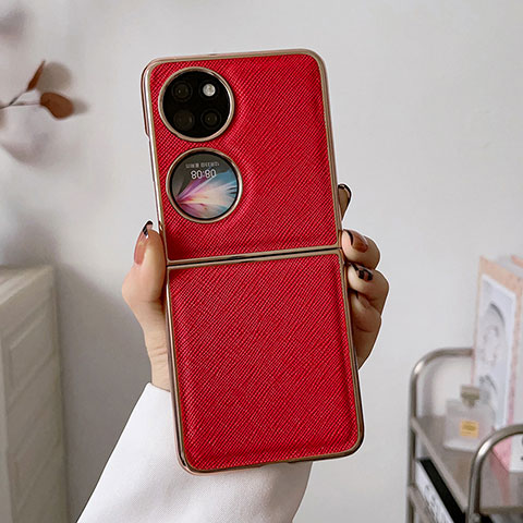 Custodia Lusso Pelle e Plastica Opaca Cover B02H per Huawei P60 Pocket Rosso