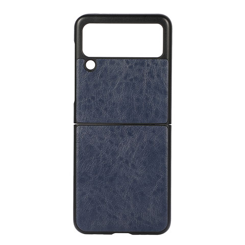 Custodia Lusso Pelle e Plastica Opaca Cover B04 per Samsung Galaxy Z Flip3 5G Blu