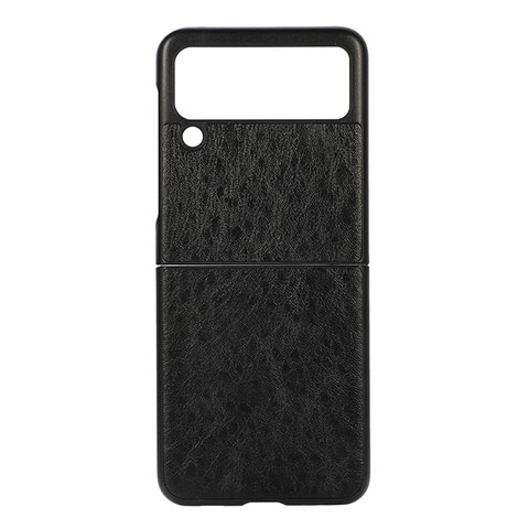 Custodia Lusso Pelle e Plastica Opaca Cover B04 per Samsung Galaxy Z Flip3 5G Nero