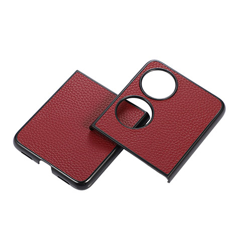 Custodia Lusso Pelle e Plastica Opaca Cover B04H per Huawei P50 Pocket Rosso