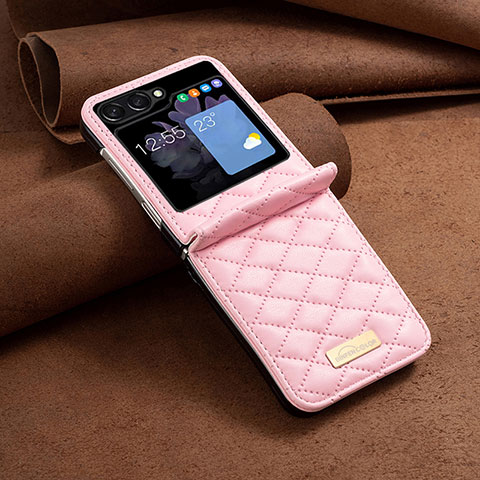 Custodia Lusso Pelle e Plastica Opaca Cover BF6 per Samsung Galaxy Z Flip5 5G Oro Rosa