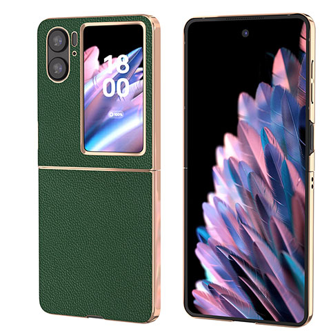 Custodia Lusso Pelle e Plastica Opaca Cover BH1 per Oppo Find N2 Flip 5G Verde