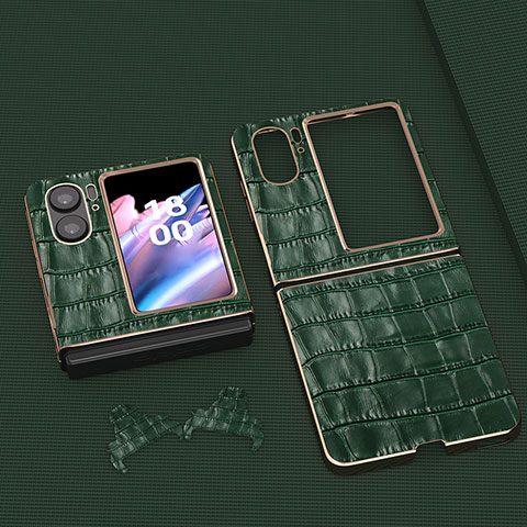 Custodia Lusso Pelle e Plastica Opaca Cover BH12 per Oppo Find N2 Flip 5G Verde