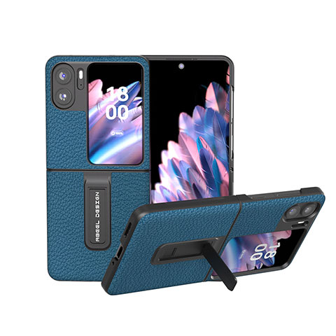 Custodia Lusso Pelle e Plastica Opaca Cover BH16 per Oppo Find N2 Flip 5G Blu