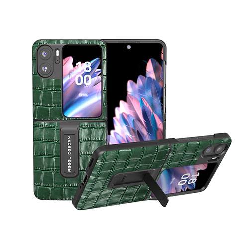 Custodia Lusso Pelle e Plastica Opaca Cover BH17 per Oppo Find N2 Flip 5G Verde