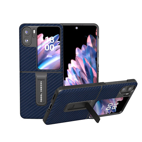 Custodia Lusso Pelle e Plastica Opaca Cover BH18 per Oppo Find N2 Flip 5G Blu