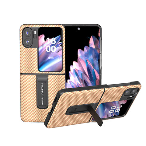 Custodia Lusso Pelle e Plastica Opaca Cover BH18 per Oppo Find N2 Flip 5G Oro