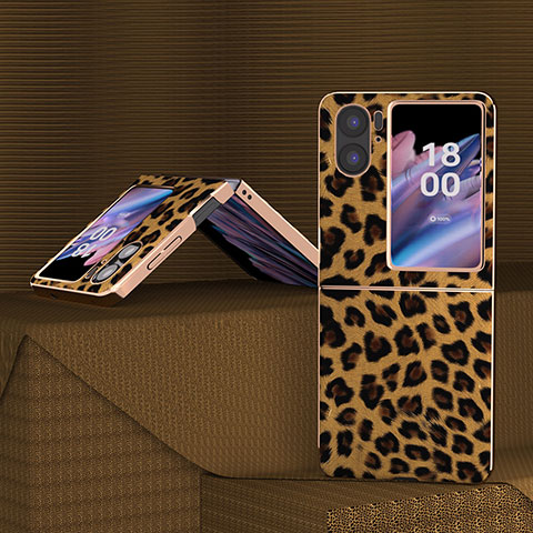 Custodia Lusso Pelle e Plastica Opaca Cover BH2 per Oppo Find N2 Flip 5G Marrone