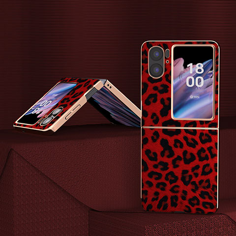 Custodia Lusso Pelle e Plastica Opaca Cover BH2 per Oppo Find N2 Flip 5G Rosso