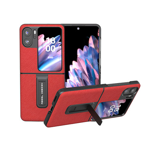 Custodia Lusso Pelle e Plastica Opaca Cover BH20 per Oppo Find N2 Flip 5G Rosso