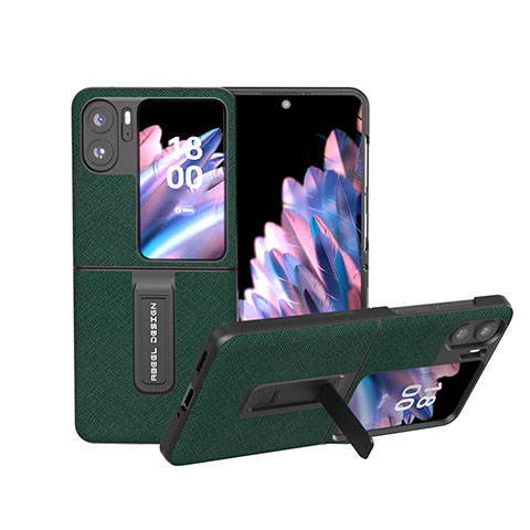 Custodia Lusso Pelle e Plastica Opaca Cover BH20 per Oppo Find N2 Flip 5G Verde