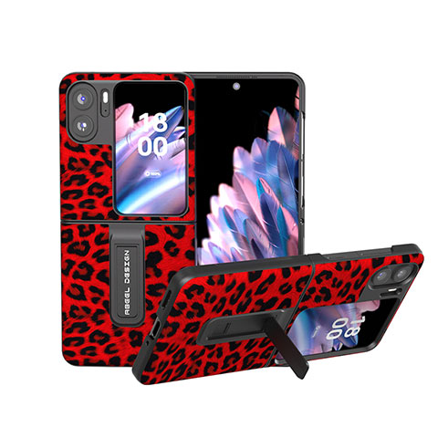 Custodia Lusso Pelle e Plastica Opaca Cover BH6 per Oppo Find N2 Flip 5G Rosso