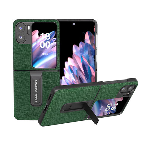 Custodia Lusso Pelle e Plastica Opaca Cover BH8 per Oppo Find N2 Flip 5G Verde