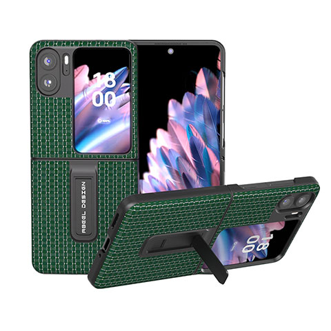 Custodia Lusso Pelle e Plastica Opaca Cover BH9 per Oppo Find N2 Flip 5G Verde