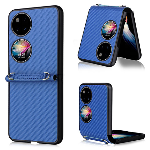 Custodia Lusso Pelle e Plastica Opaca Cover BY1 per Huawei P50 Pocket Blu