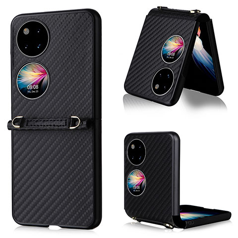 Custodia Lusso Pelle e Plastica Opaca Cover BY1 per Huawei P50 Pocket Nero