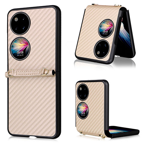 Custodia Lusso Pelle e Plastica Opaca Cover BY1 per Huawei P50 Pocket Oro