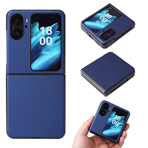 Custodia Lusso Pelle e Plastica Opaca Cover BY1 per Oppo Find N2 Flip 5G Blu