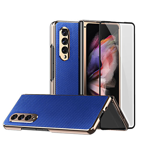Custodia Lusso Pelle e Plastica Opaca Cover C03 per Samsung Galaxy Z Fold3 5G Blu