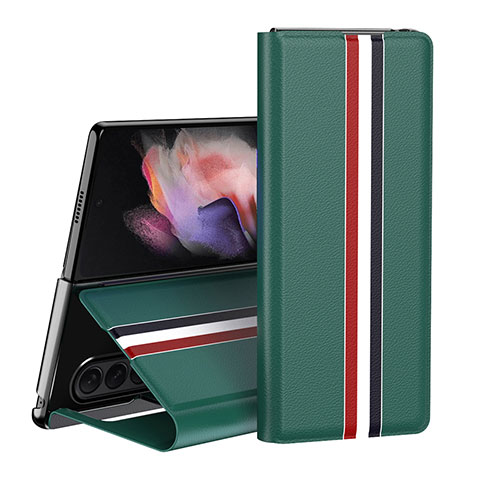 Custodia Lusso Pelle e Plastica Opaca Cover H02 per Samsung Galaxy Z Fold4 5G Verde