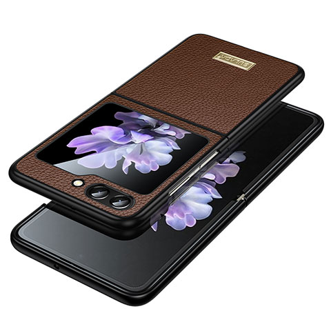 Custodia Lusso Pelle e Plastica Opaca Cover LD3 per Samsung Galaxy Z Flip5 5G Marrone