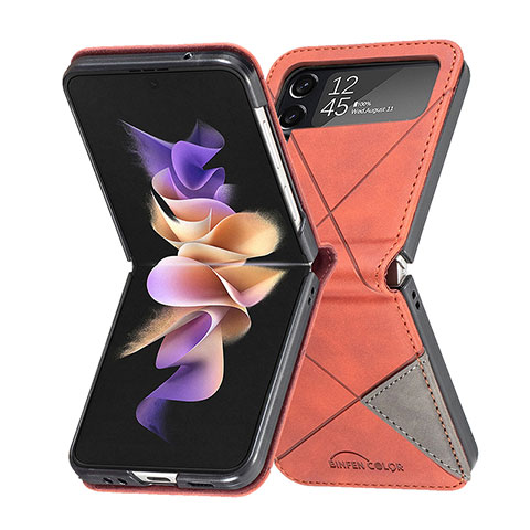 Custodia Lusso Pelle e Plastica Opaca Cover per Samsung Galaxy Z Flip4 5G Arancione